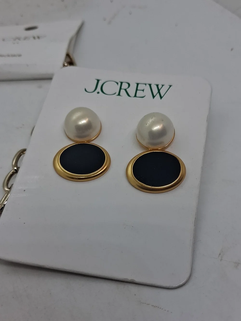 NWT J. Crew Gold-Tone Chain Necklace with Black and Pearl Accent Earrings
